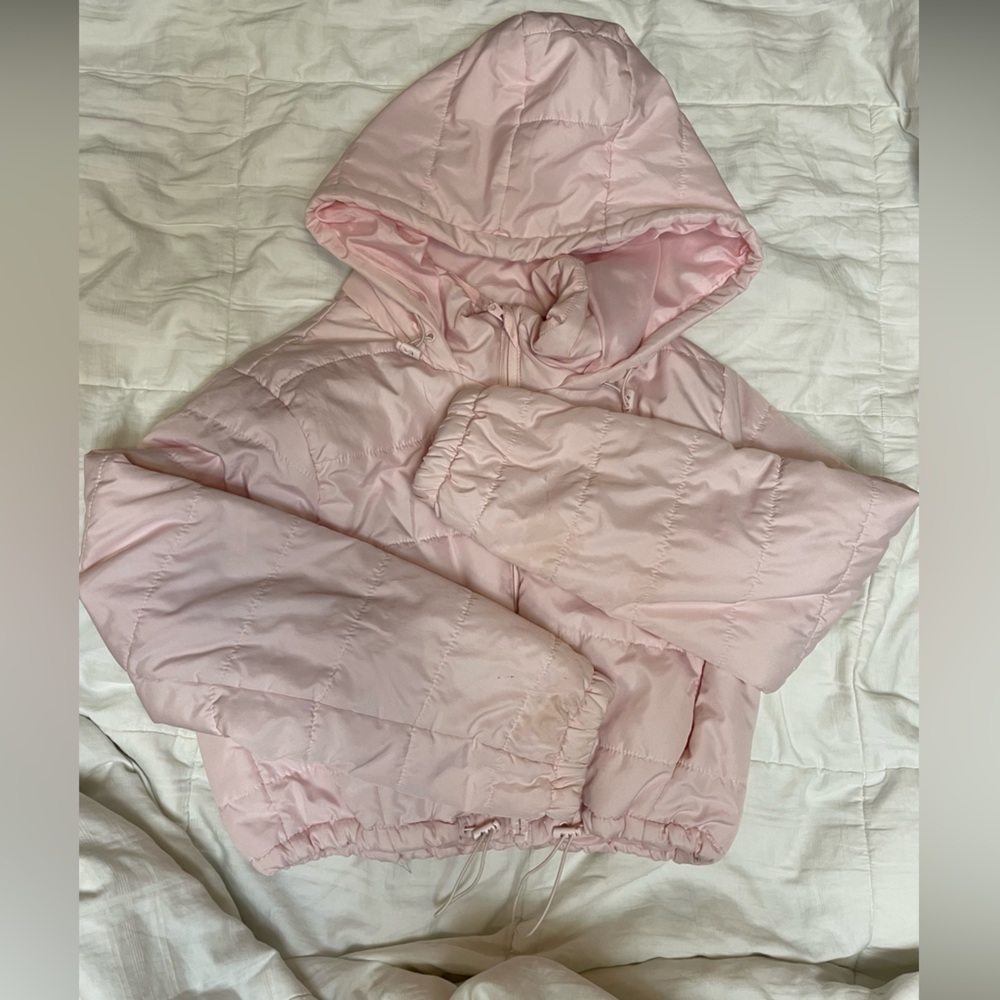 pink cropped puffer jacket